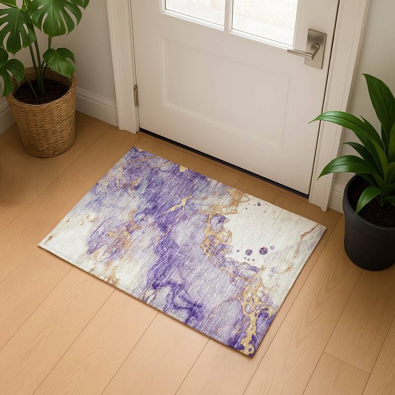 Premium Washable Super Soft Abstract Mayfield Rug - Purple - 1'8" x 2'6"