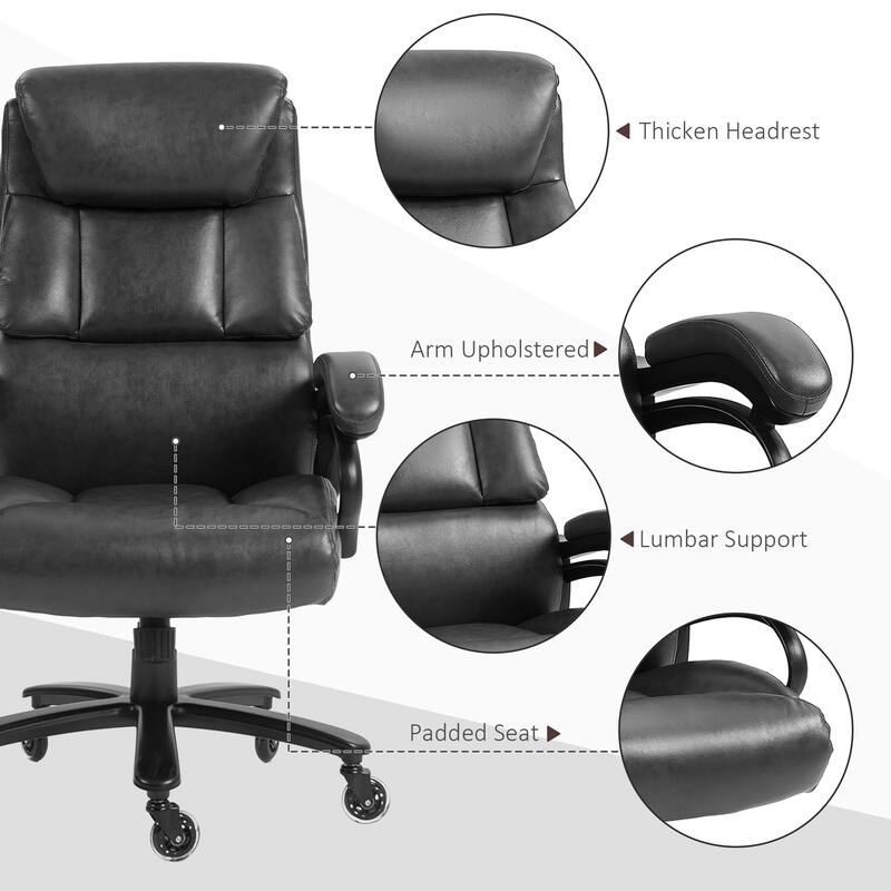 PU Leather Office Chair for Big and Tall - 400 lb Capacity, Extra Wide Seating, Pocket Spring System, Height Adjustable