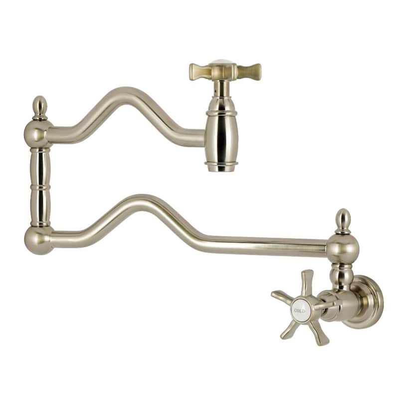 Kingston Brass Essex Double-Handle Wall-Mount Pre-Rinse Bridge Kitchen Faucet - Brushed Nickel