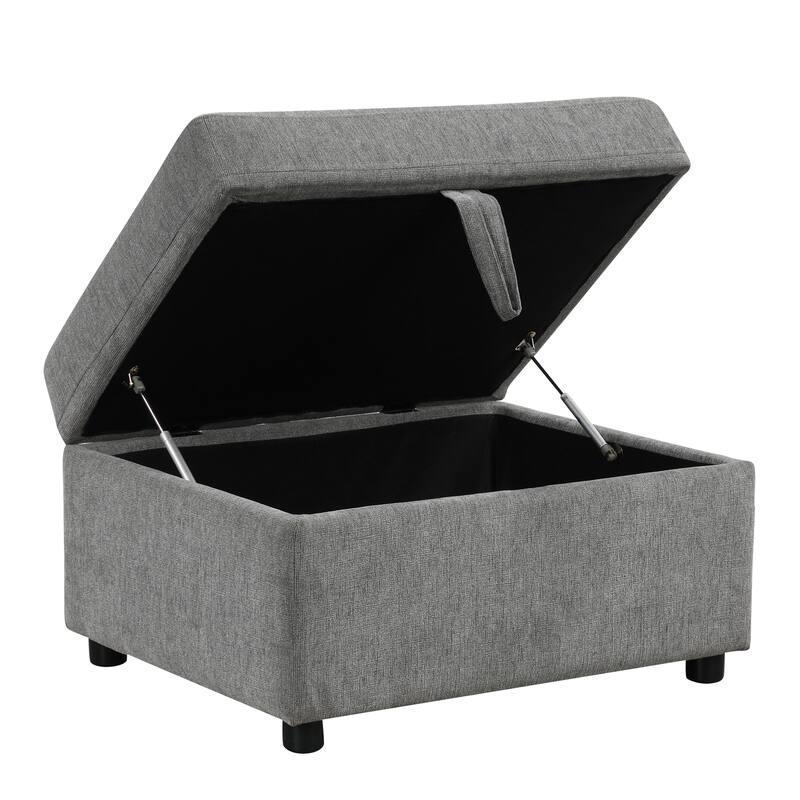 Roomfitters Large Storage Ottoman Footrest, Plush Chenille Fabric with Hidden Compartment for Living Room, Beige