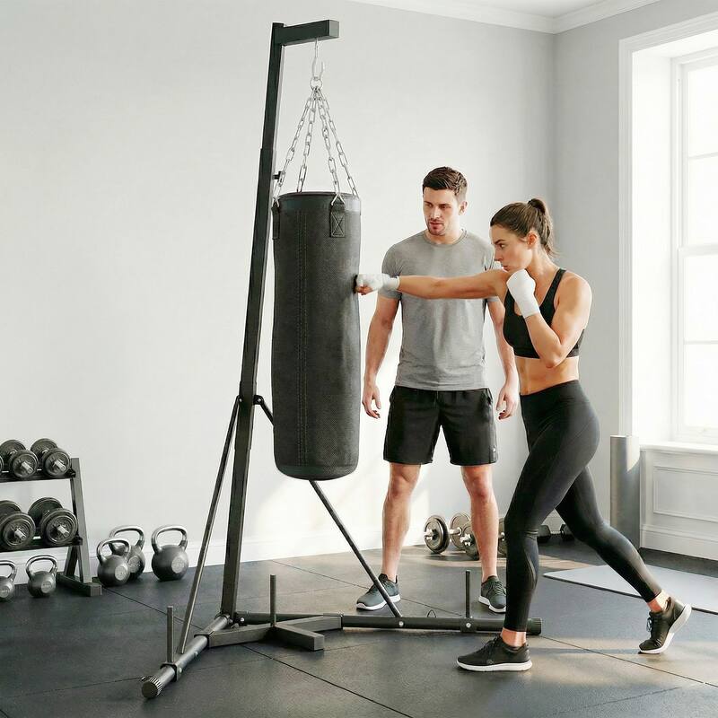 Soozier Punching Bag with Stand for Adults, 72.8"-90.9" Height Adjustable Freestanding Boxing Stand with Canvas Sandbag