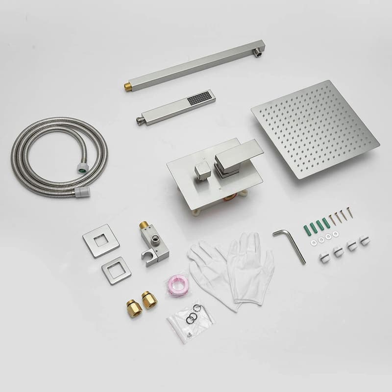 Brushed Nickel 1-handle Square Shower Faucet Shower System - 15.75"*10"