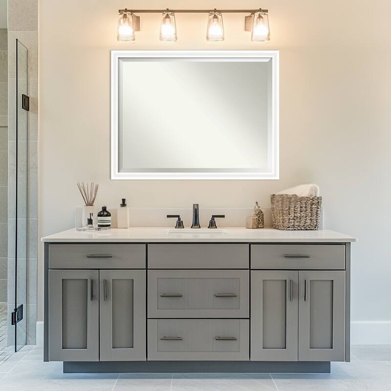 Oliver Narrow Beveled Wood Framed Bathroom Vanity Wall Mirror