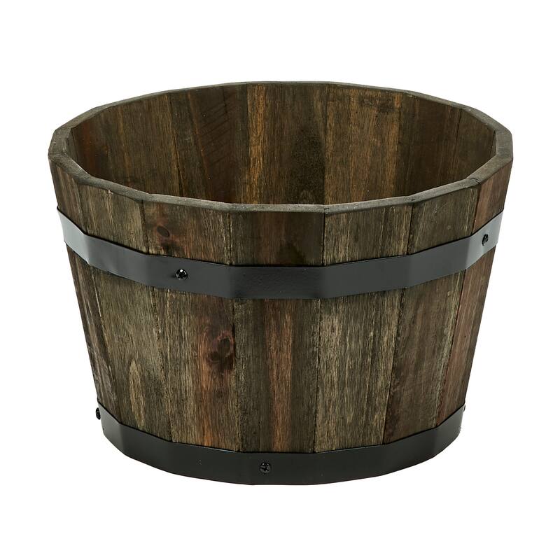 8" Nested Wood Barrel Planter with Brown Oil - 8
