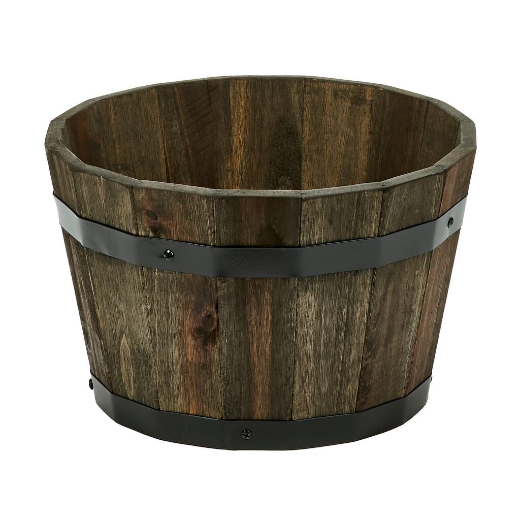 8" Nested Wood Barrel Planter with Brown Oil - 8