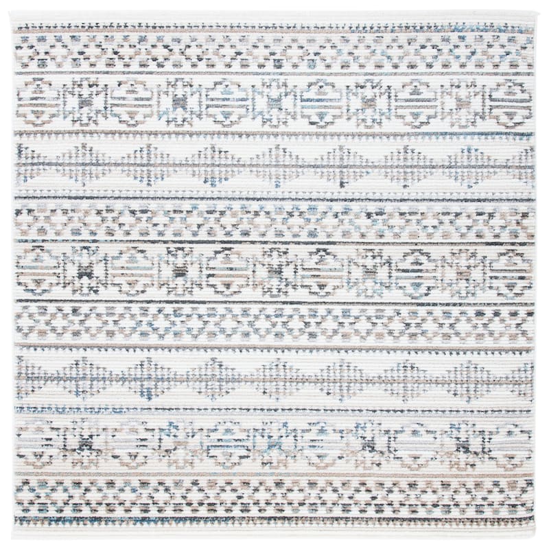 SAFAVIEH Sedona Varpu Boho Tribal Fringe Rug - 6' Square - Ivory/Grey