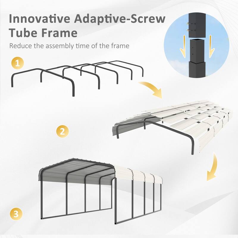 VEIKOUS Metal Carport, Heavy Duty Steel Carport Garage and Shelter, White