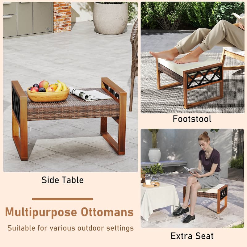 Costway 2 PCS PE Rattan Wicker Ottomans Outdoor Patio Footstools - Mix Brown+Beige - See Details