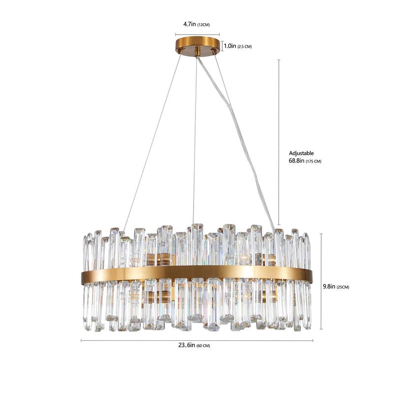 Round Bedroom Decorative Light with Metal Frame, Dining Room Crystal Chandelier, 12 Light Pendant Ceiling Light Fixture