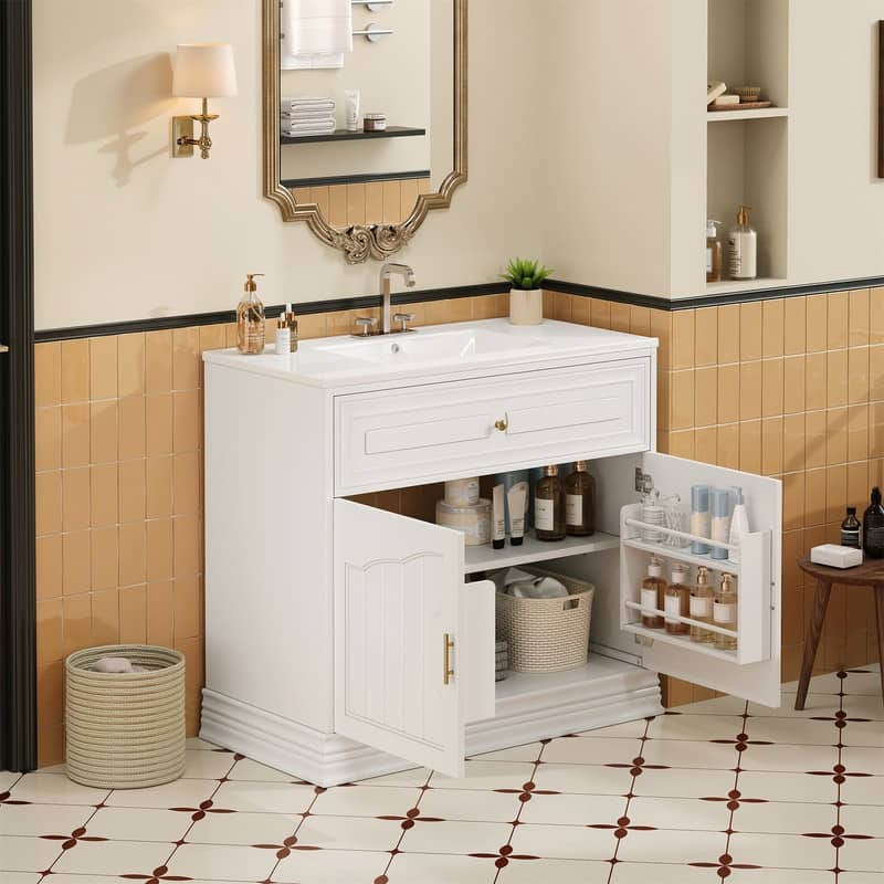 36" Bathroom Vanity with Ceramic Sink, 2 large Soft Closing Doors