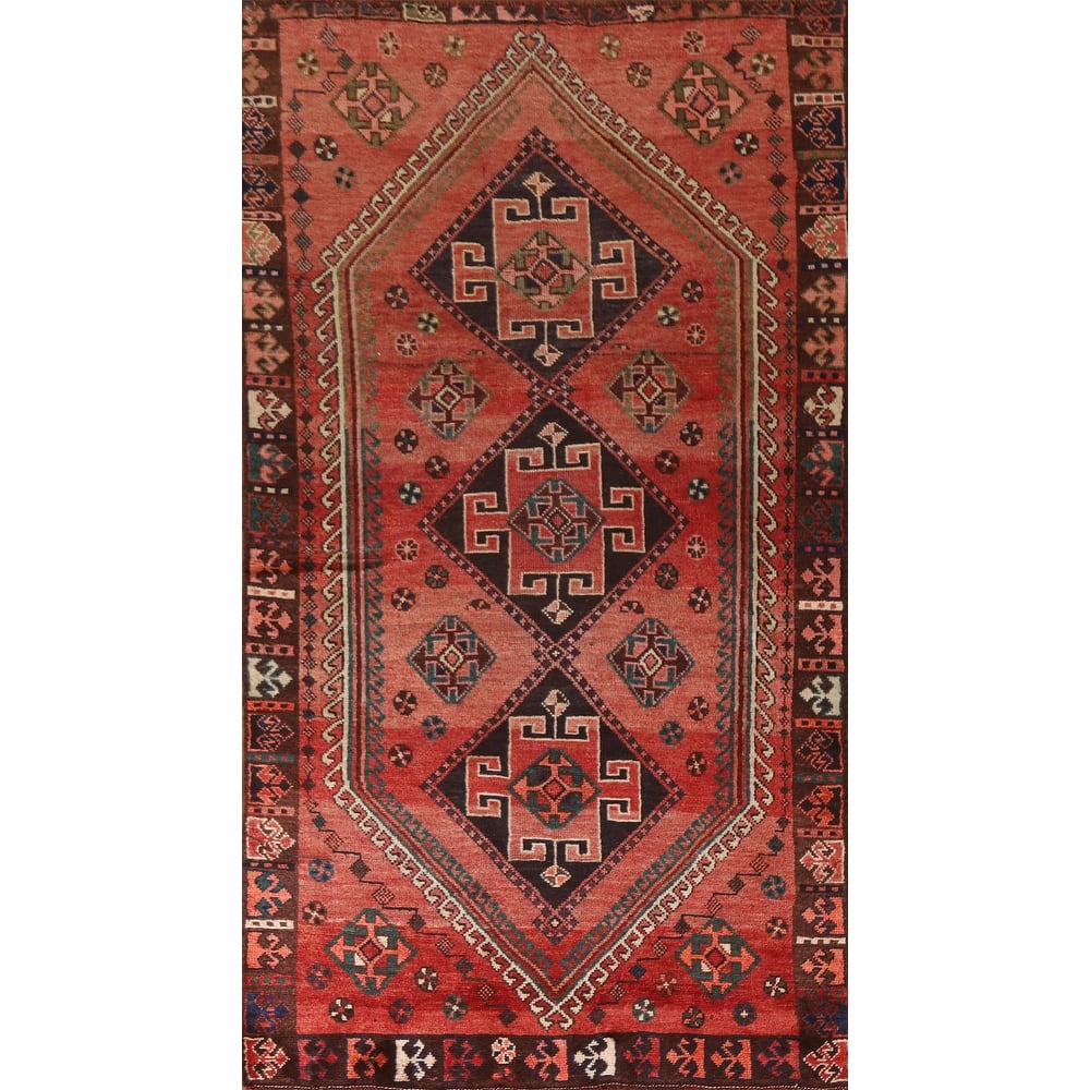 Tribal / Geometric Shiraz Persian Vintage Rug Handmade Wool Carpet - 4'1"x 8'4"