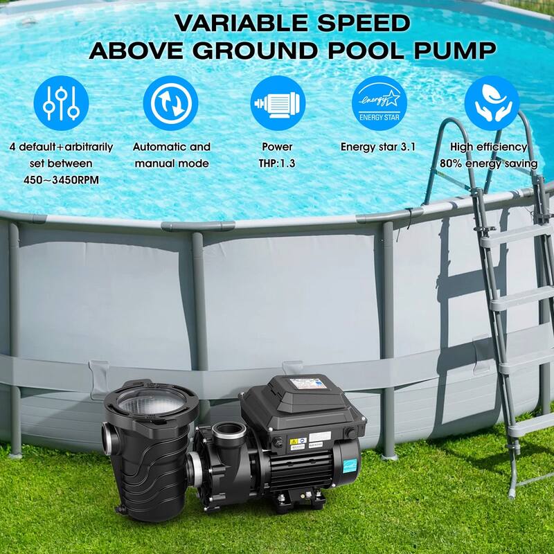 iLiving ILG8PP130-VS Variable Speed Above Ground Swimming Pool Pump, 1.3HP