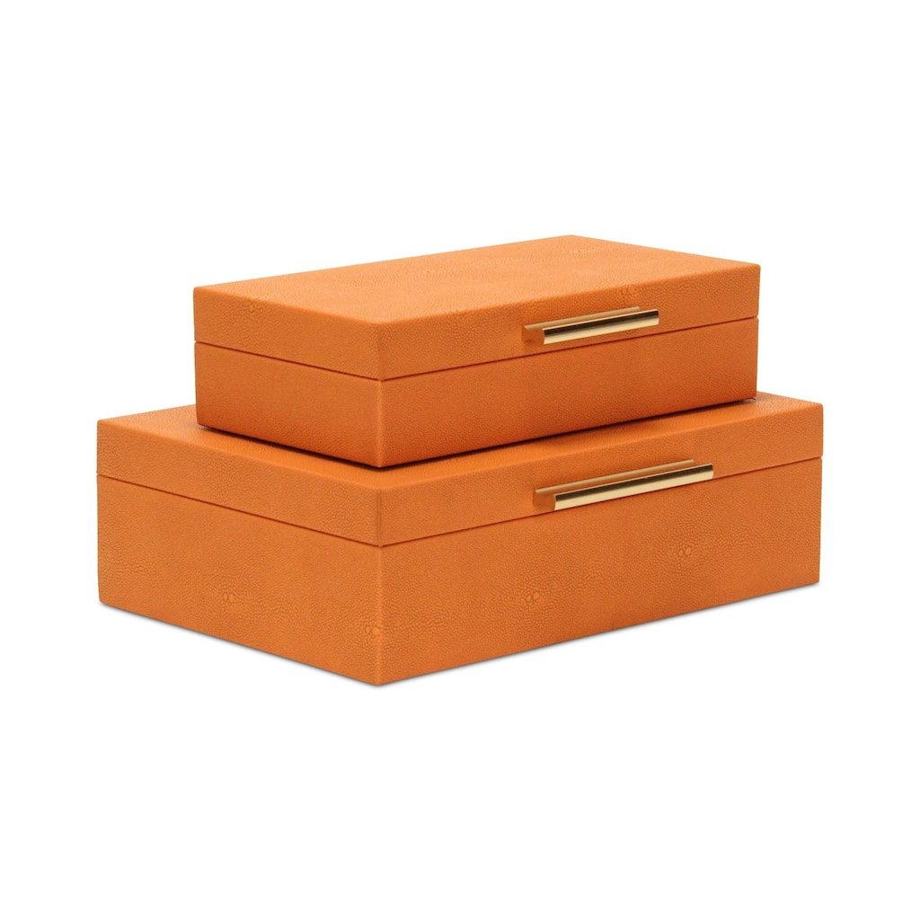 Faux Shagreen Rectangular Storage Box Set - 11.75" - Orange - Set of 2