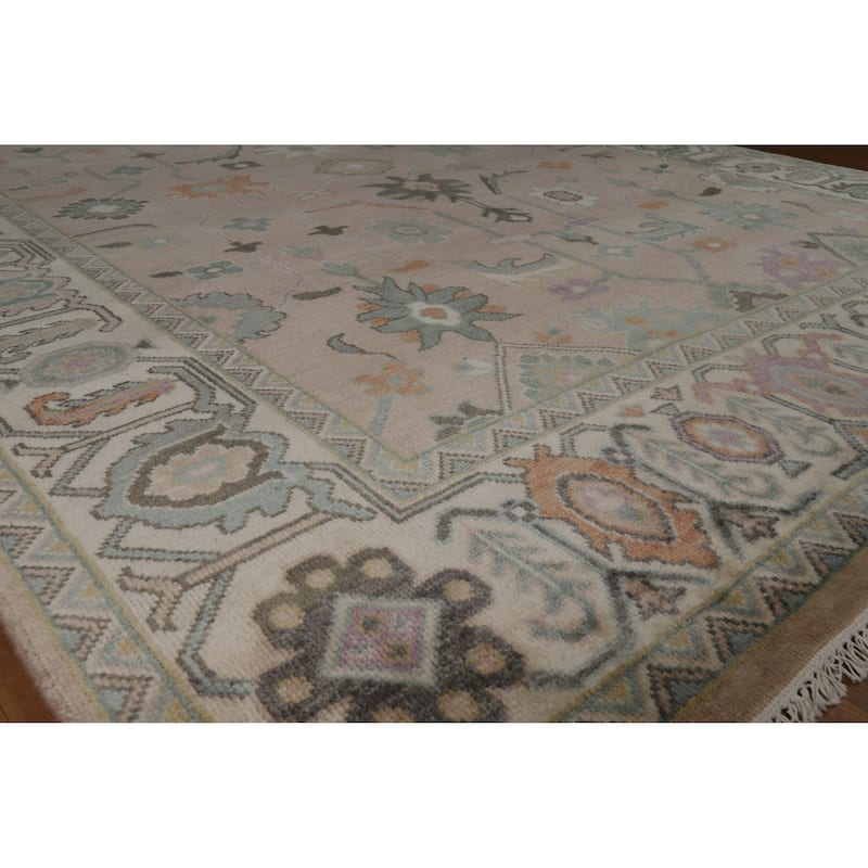 Hand Knotted Oriental 100% Wool Carpet Transitional All-Over Brown Oushak Area Rug - 11' 9'' X 8' 11''
