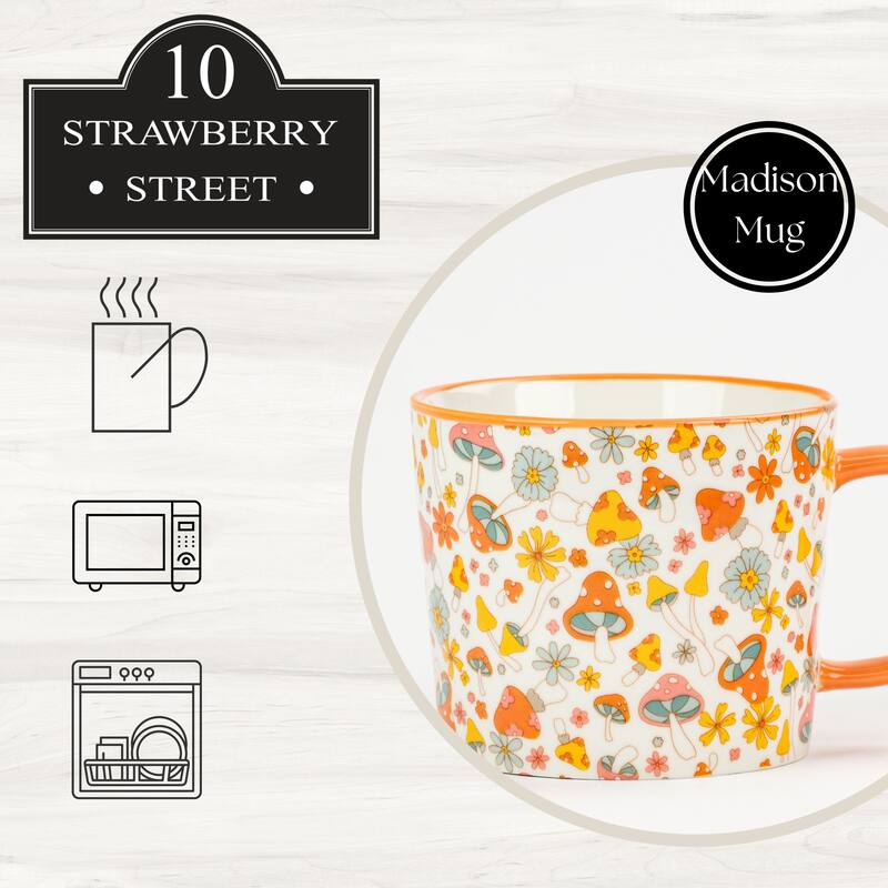 10 Strawberry Street Madison Flora Mugs, Set of 4