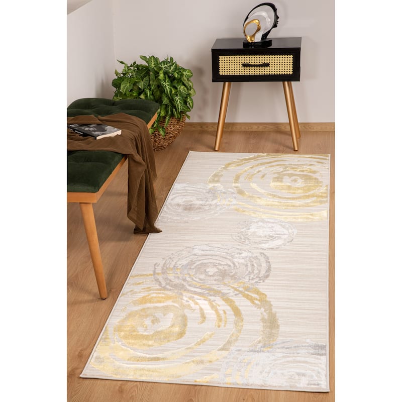 London Collection Cream/Gold Geometric Area Rug