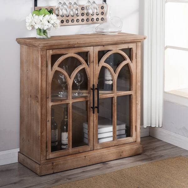Shop Stylecraft Brantley Two Door Wood And Tempered Glass Cabinet With Arch Design Wood Fronts And Smooth Top And Sides Overstock 27649332