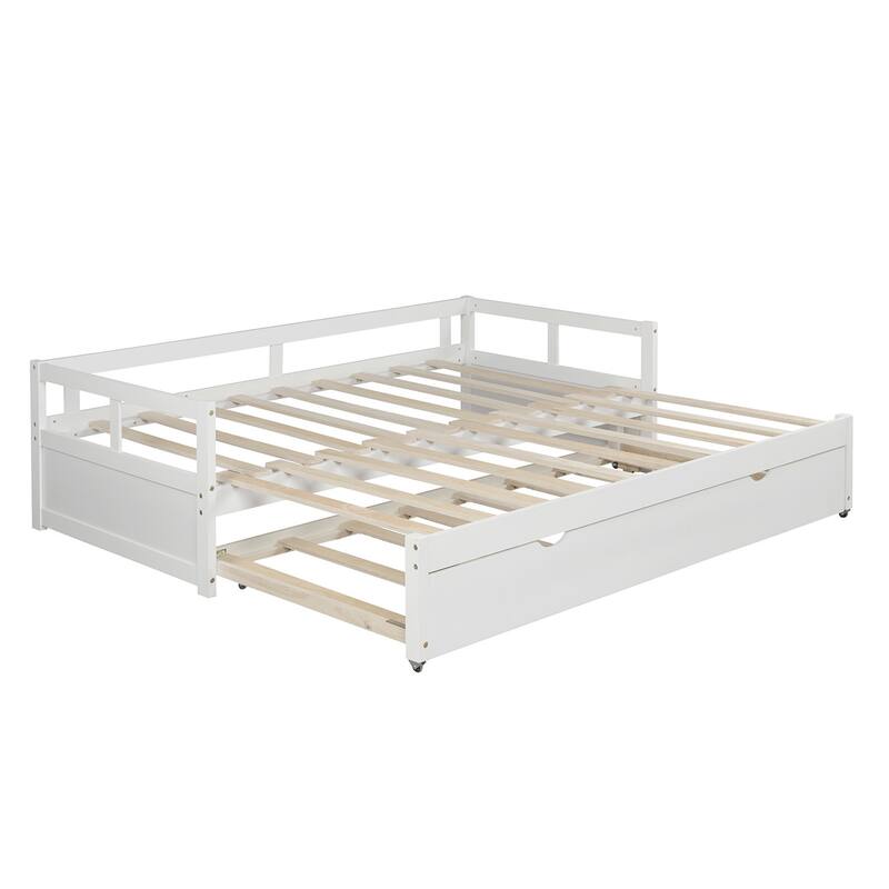 White Extendable Twin Pine Daybed with Trundle - Sturdy Frame and Slat Kit Included