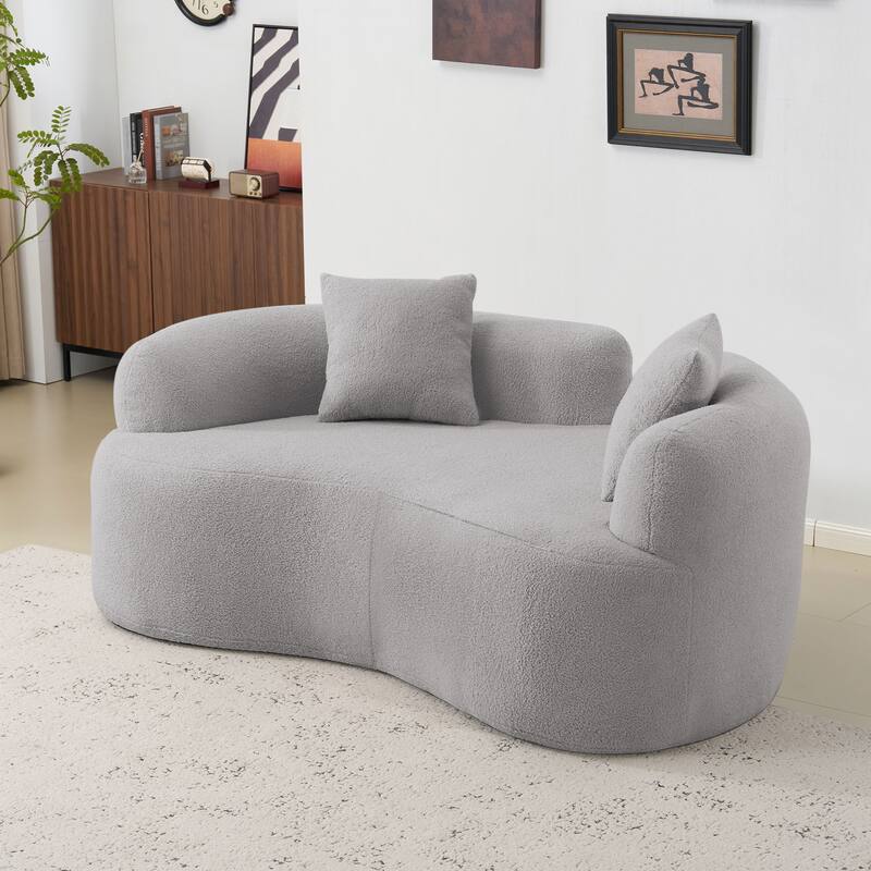 66.93 Inch Curved Grey Loveseat with Foam+Spring, No Assembly, 350 lbs Capacity