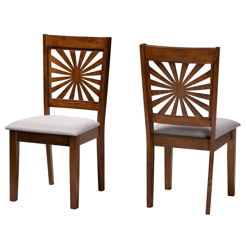 Modern Dining Chairs Set of 2 - Grey Fabric & Walnut Wood - Cross Back Design - Stylish Accent Chairs - 37.4