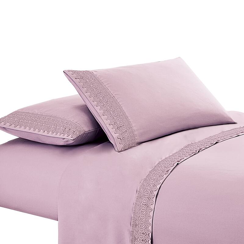 Embroidered Lace Design 4-Piece Sheet Set