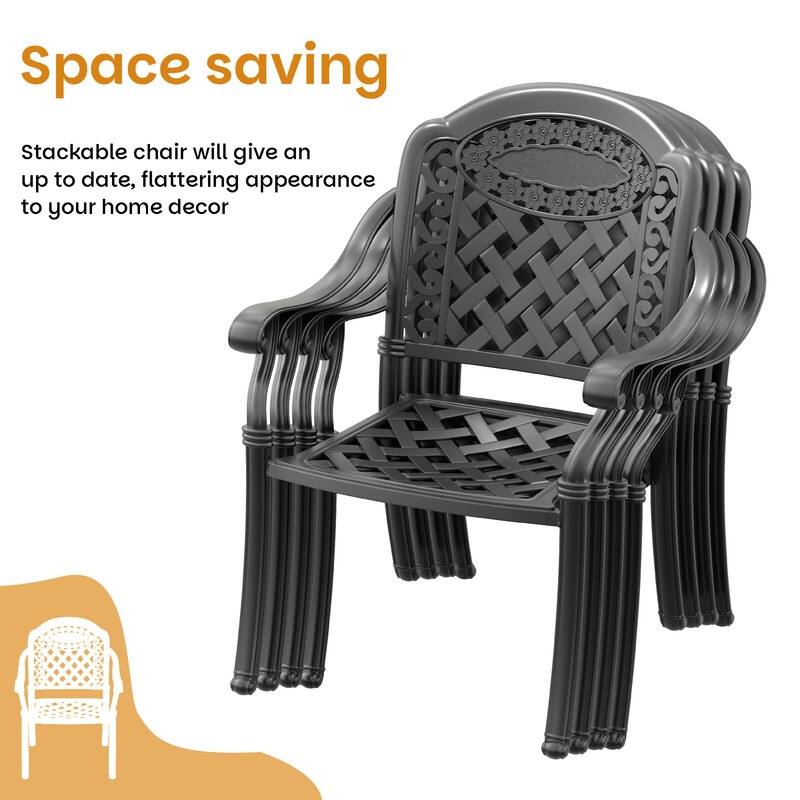 Outdoor 6-Piece Aluminum Dining Chairs with Red Cushions