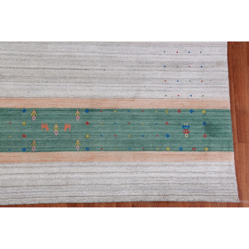 Hand Knotted Oriental 100% Wool Carpet Tribal Stripe Greys & Charcoal Gabbeh Area Rug - 12' 6'' X 9' 2''