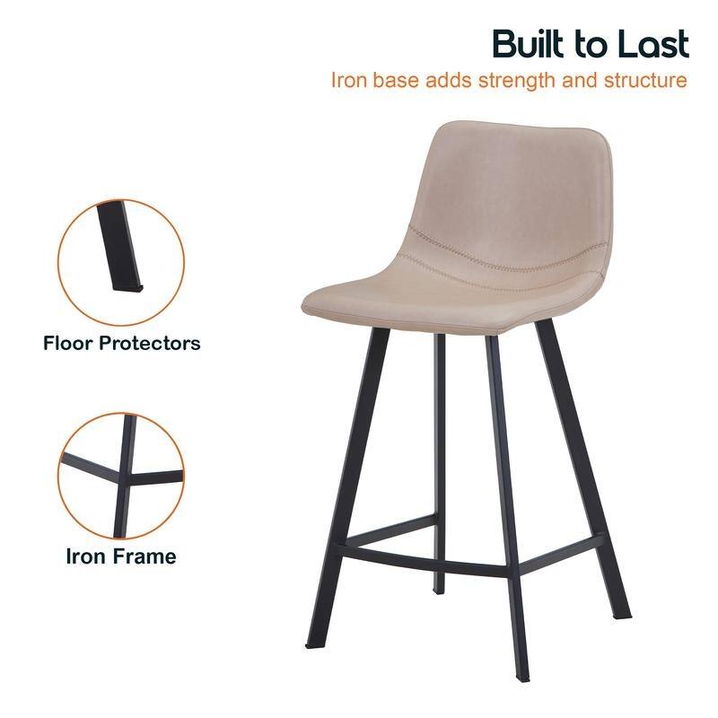 Elland Modern Minimalist Leather Upholstered Bar Stool with Accent Black Metal Base and Back Support for Home Bar or Kitchen