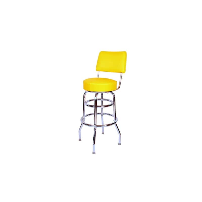 Swivel Bar Stool with Backrest, Chrome Frame and Bright Yellow Seat, 30 Inch Height for Home or Commercial Bar Use