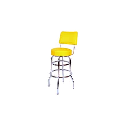 Swivel Bar Stool with Backrest, Chrome Frame and Bright Yellow Seat, 30 Inch Height for Home or Commercial Bar Use