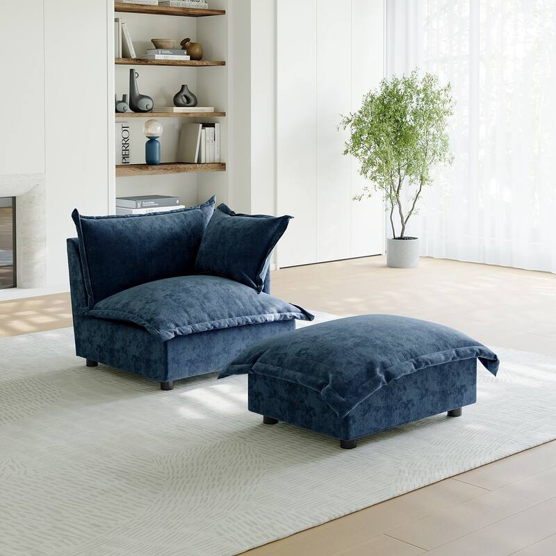 Casual 40"W Oversized Soft Comfy Cloud Chenille Chaise Lounge with Ottoman