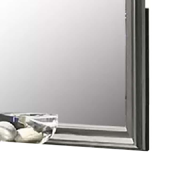 Modern Dresser Mirror, Dark Gray, Square 38 Inch Solid Wood Frame - Dark Gray