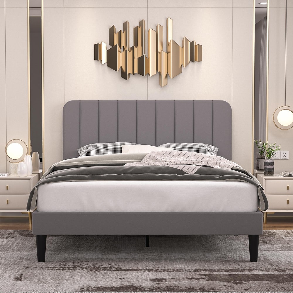 Javlergo Upholstered Bed Frames with Height-adjustable Headboard