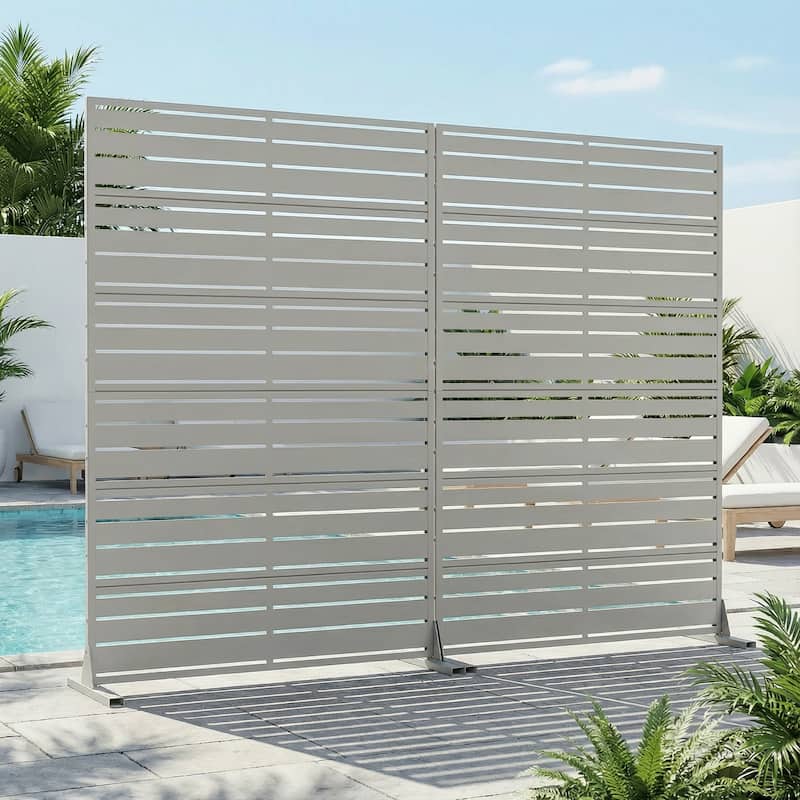 Dovelina Black Outdoor Freestanding Metal Privacy Screen Decorative Garden Fence (Set of 2) - Grey - 72"x47"
