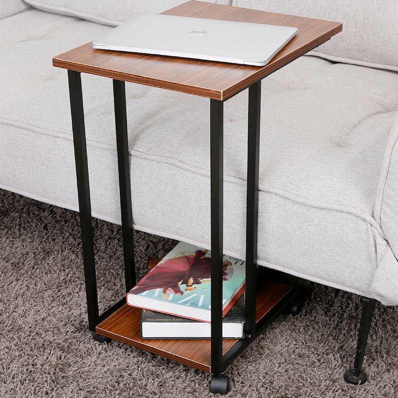 JJS Side End C Table for Sofa, Living Room Couch Table Snack Table That Slide Under for Small Spaces