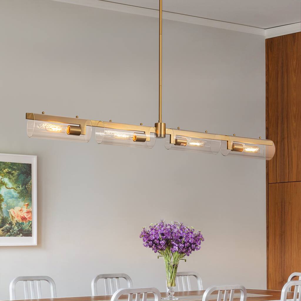 4 - Lights Gold Modern Linear Kitchen Island Pendant Light with Clear Glass Shade - 49.2