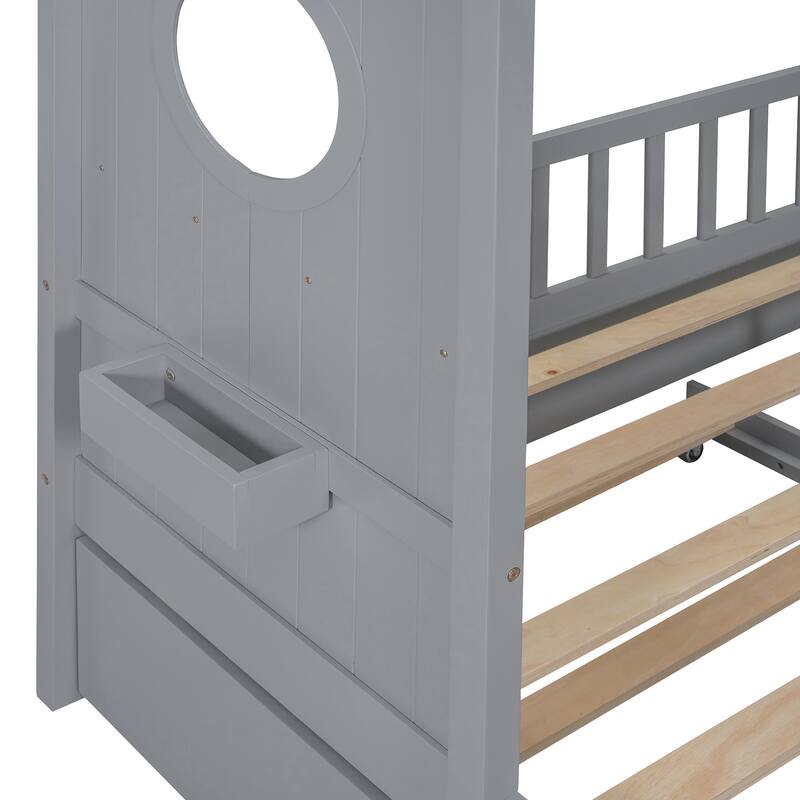 Wooden House Bed with Trundle with Built-In Storage Shelves by Harper&Bright Designs