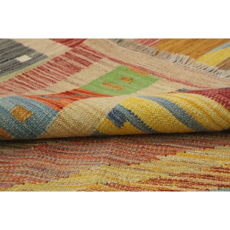 Hand Woven Oriental 100% Wool Carpet Southwestern Tribal Multi-Colored Kilim Area Rug - 9' 10'' X 8' 2''