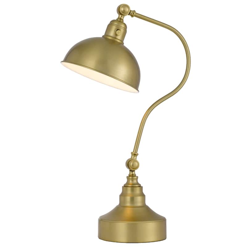 Antiqued Brass Metal Desk Lamp with Dome Shade and Rotary Socket Switch - 18” x 9” x 25” (D x W x H)