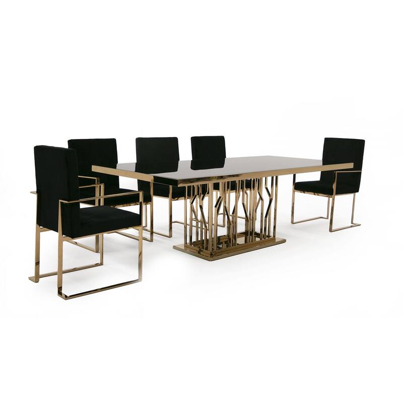 Modrest Marston Modern Black Glass & Rosegold Dining Table