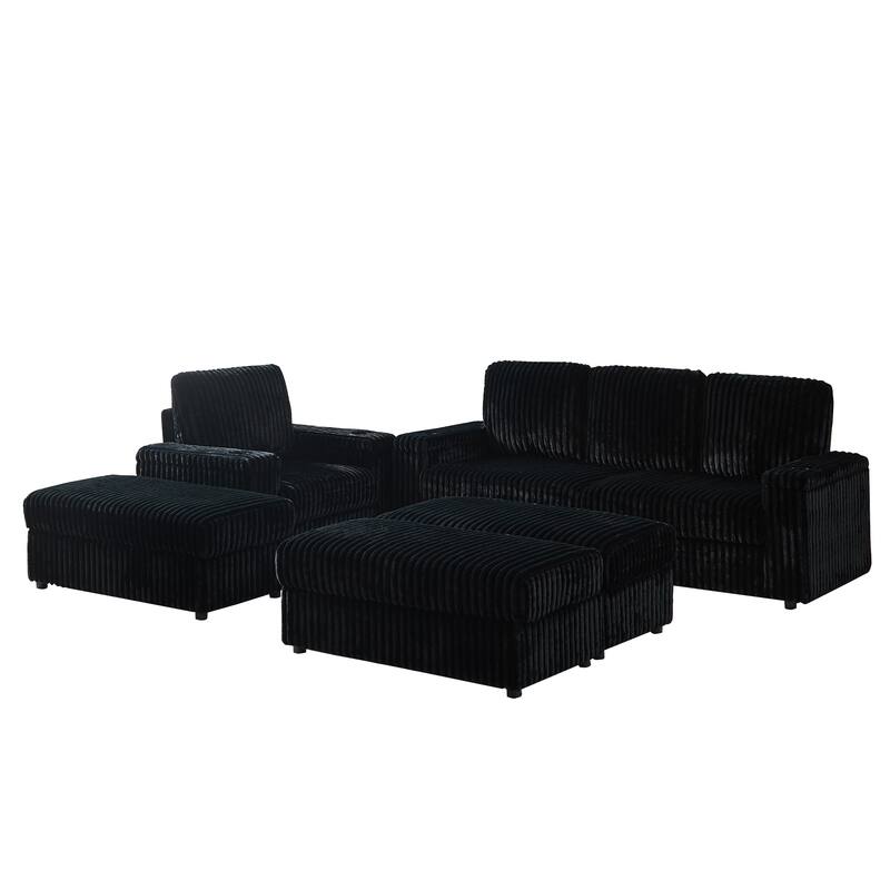 Anmytek Corduroy 3-Seater Deep Seat Sofa & Single Recliner With Cup-Holding Grooves