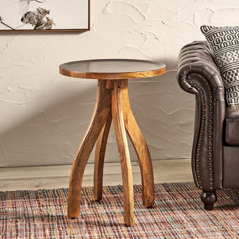 Roomfitters Solid Wood Round End Table with Sculptural Tripod Legs, Accent Side Table for Living Room, Wood