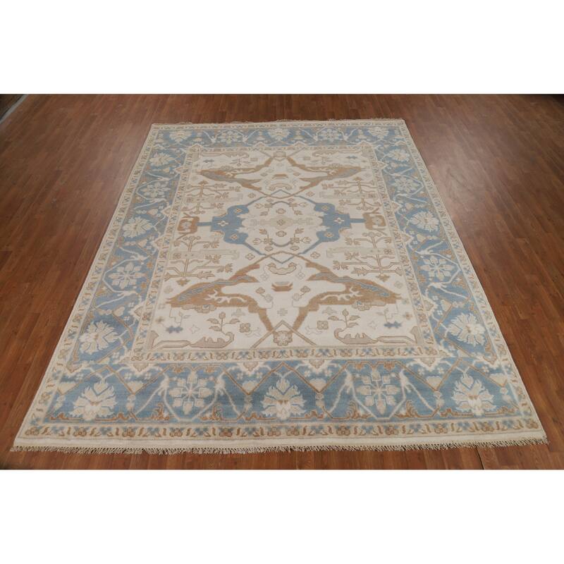 Transitional Oushak Indian Area Rug Handmade Wool Carpet - 8'1" x 10'0"