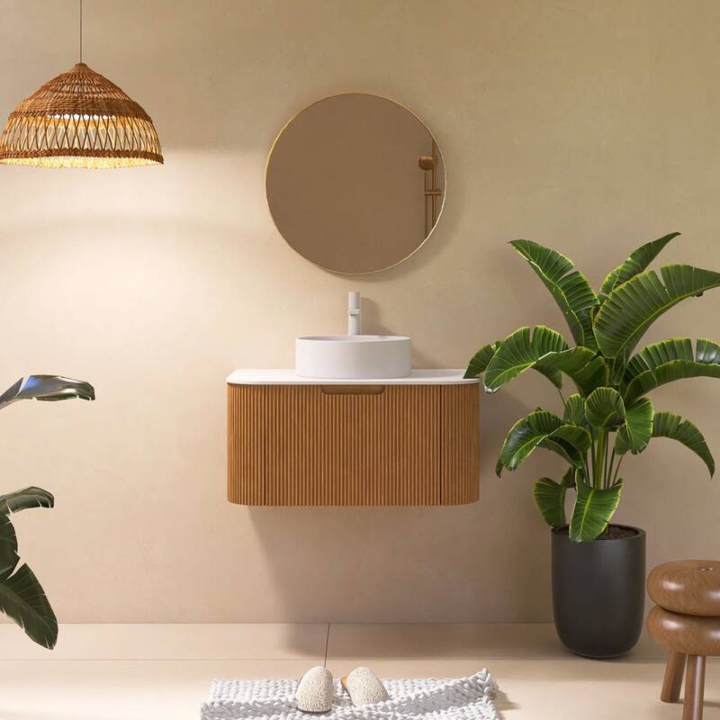 Wall-Mounted Bathroom Vanity with White Round Ceramic Sink