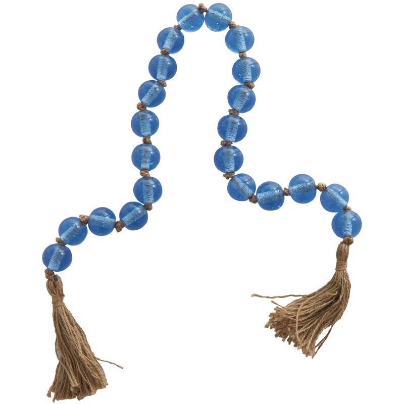 Glass Handmade Round Frosted Beaded Garland with Tassel with Knotted Brown Jute