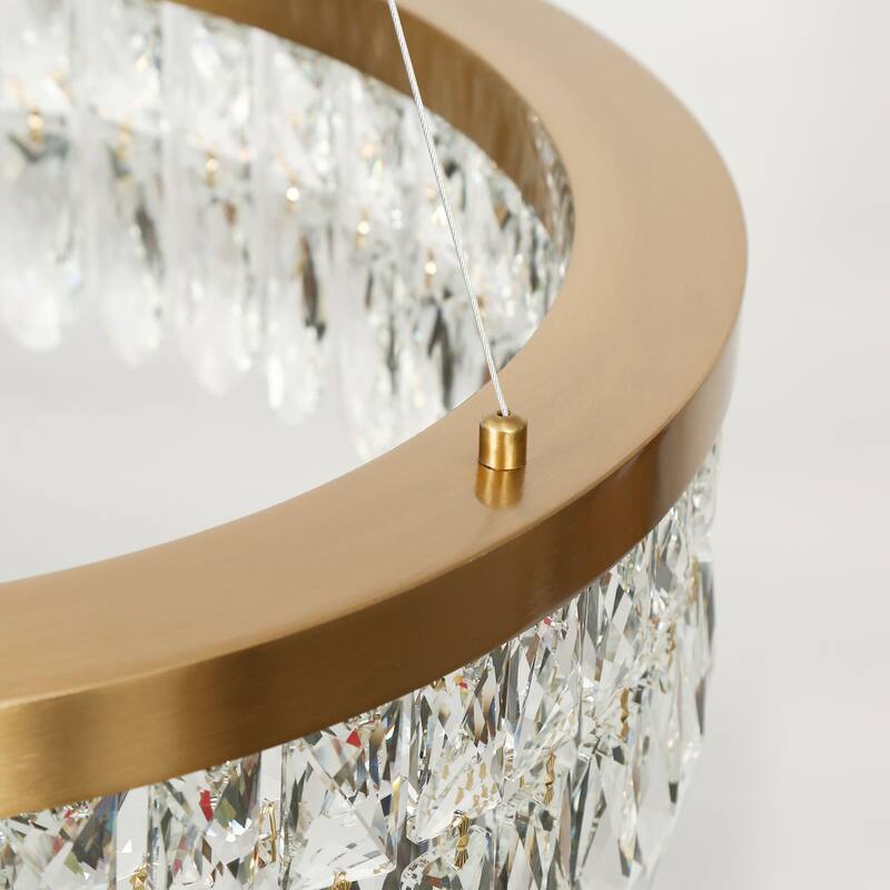 Modern Brass LED Crystal Drum Chandelier for Dining Living Room - Gold - 23.6" Dia. x 7.5" H