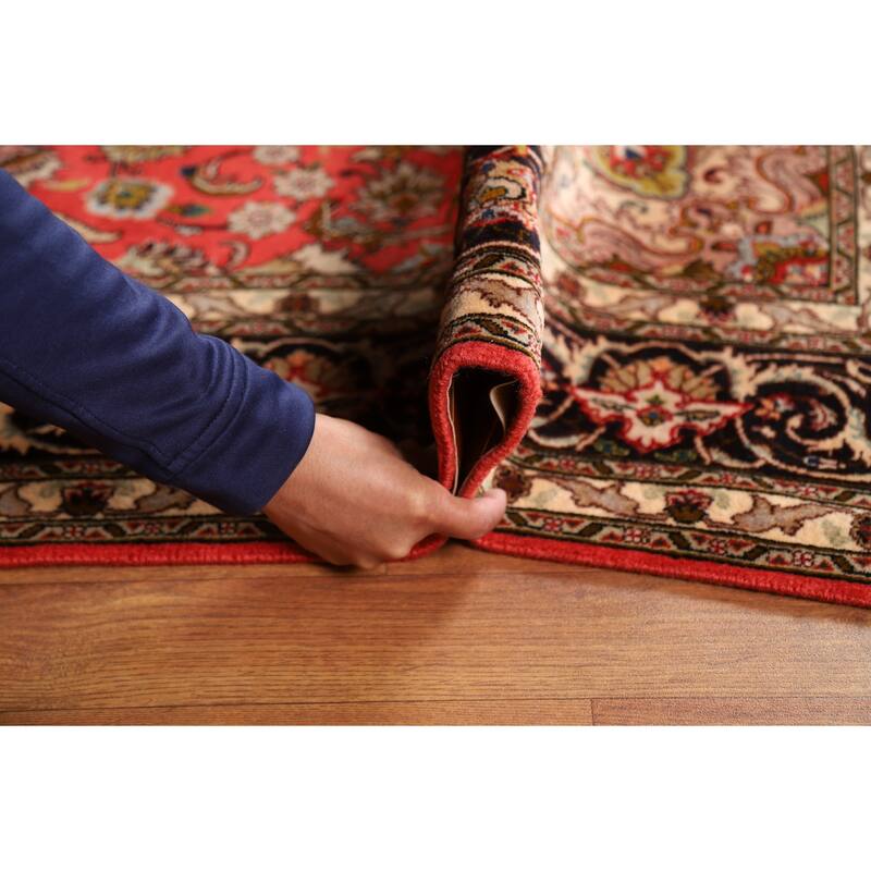 Hand-Knotted Red Floral Wool & Silk Tabriz Persian Rug - 5'1"x 6'9"