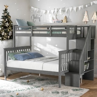 Stairway Twin-over-Full Bunk Bed with Storage and Guard Rail,Space-Efficient Multifunctional Bunk Bed with Storage