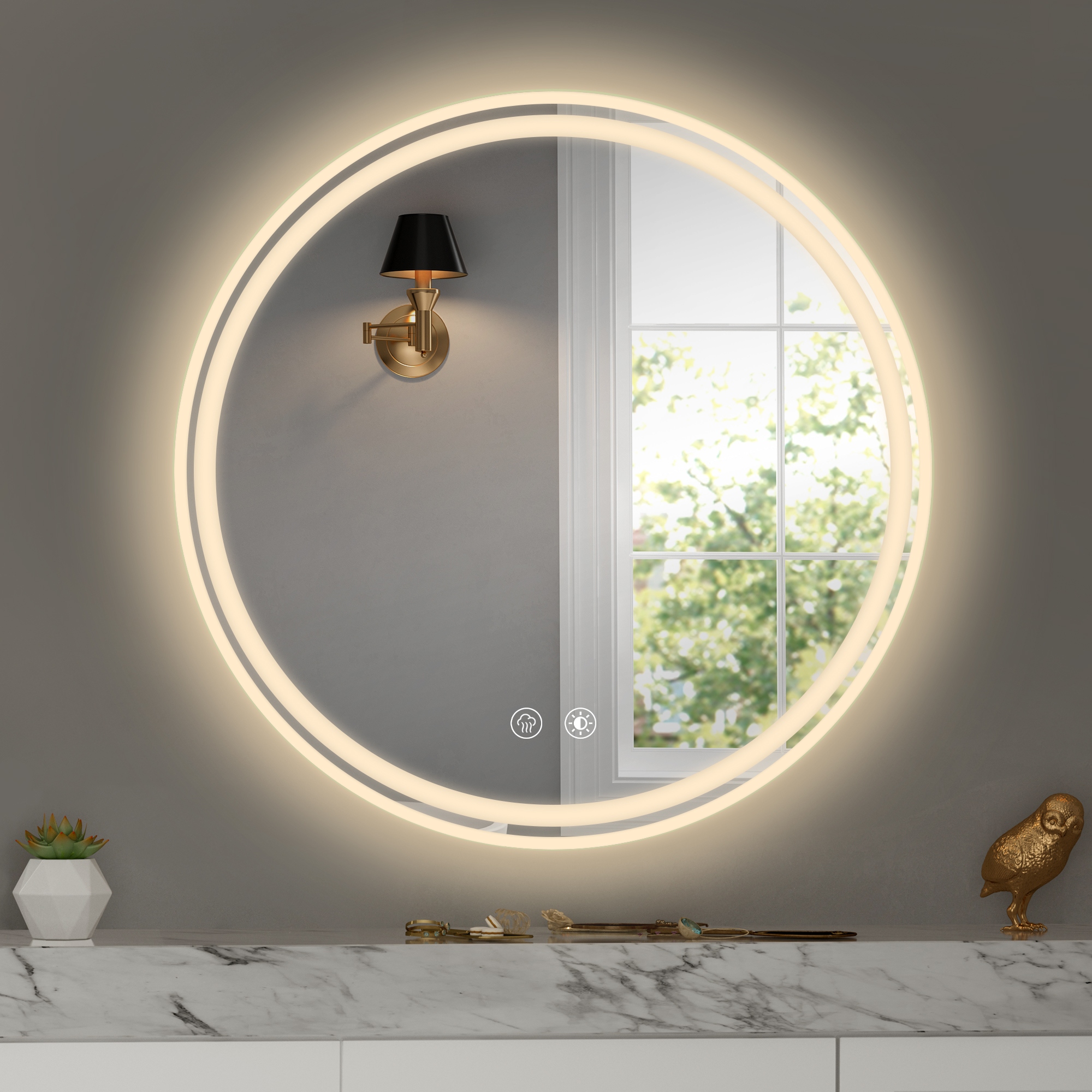 Round wall mount mirror led lighted on sale