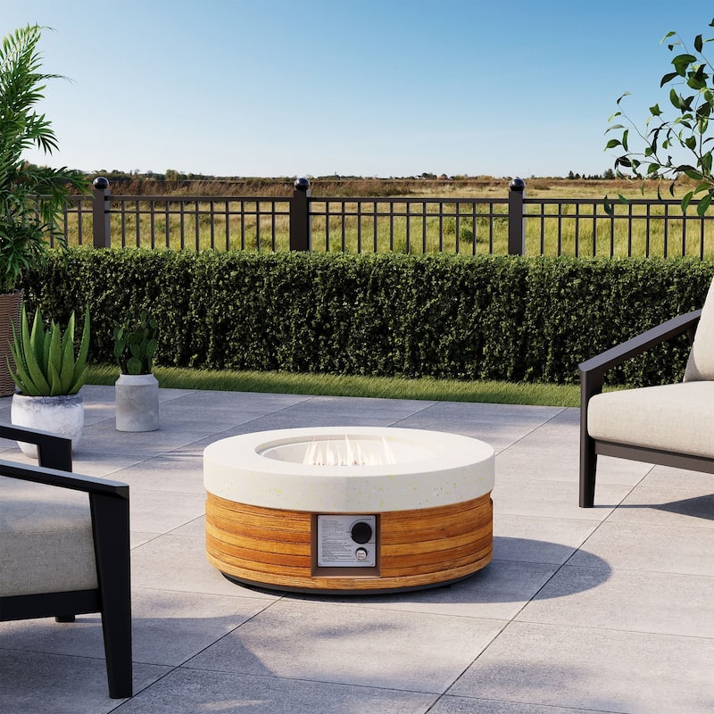 Sunbury Modern 28''Concrete Propane Fire Pit Table with Marble and Wood-Style Finish